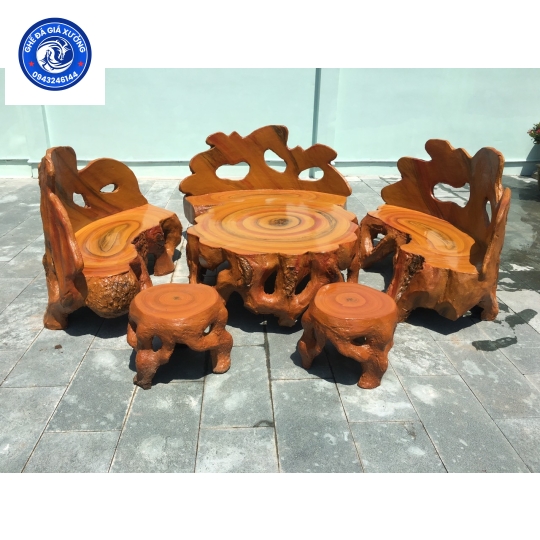 GHẾ ĐÁ GIẢ GỖ  CAO CẤP NGOÀI TRỜI