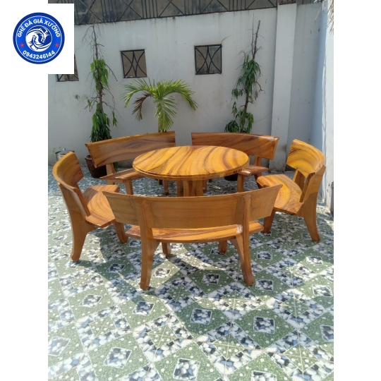 Bộ bàn tròn ghế đá giả gỗ sân  vườn