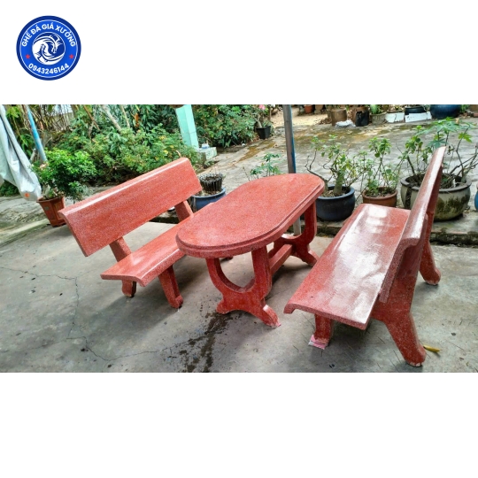 Bộ bàn ghế đá ovan đỏ