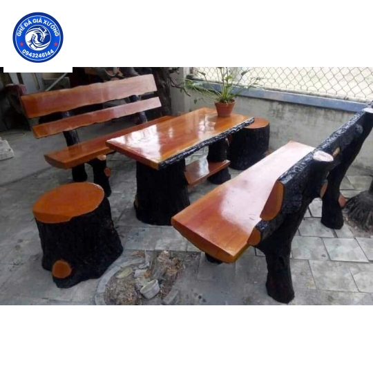 Bộ bàn ghế đá giả gỗ ngoài trời